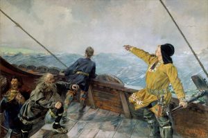Lukisan Leif Erikson menemukan Benua Amerika karya Christian Krohg